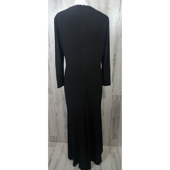 Mac Duggal Black Faux Wrap Long Sleeve Evening Gown with Appliqué Detail Size 12 - Picture 6 of 11